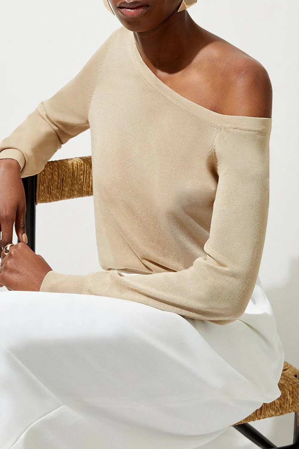 Lightweight Viscose Blend Summer Knit Off Shoulder Top