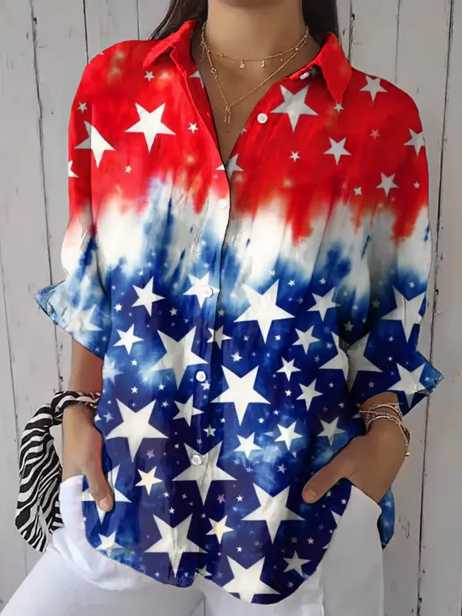 Women'S Star Print Lapel Shirt
