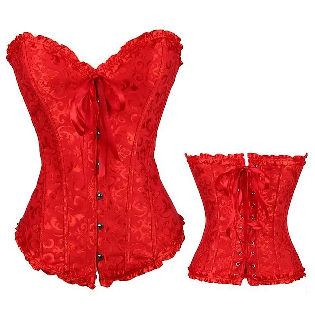 Corset Women's Corsets Trachtenmieder Christmas Halloween Wedding Party Birthday Party Plus Size Black White Wine Country Bavarian Overbust Corset Hook & Eye Lace Up Tummy Control Push Up Jacquard