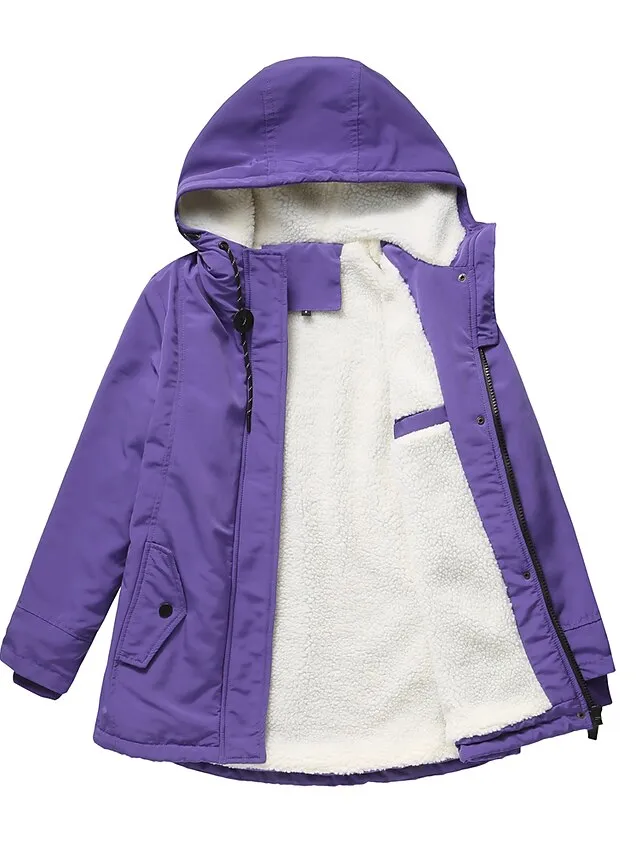 Women's Parka Street Fall Winter Puffer Jacket Long Coat Windproof Warm 3 in 1 Loose Casual Sports Jacket Long Sleeve Solid Color Zipper Purple Blushing Pink Waterpoof Daily Wear Down Parkas  Lined