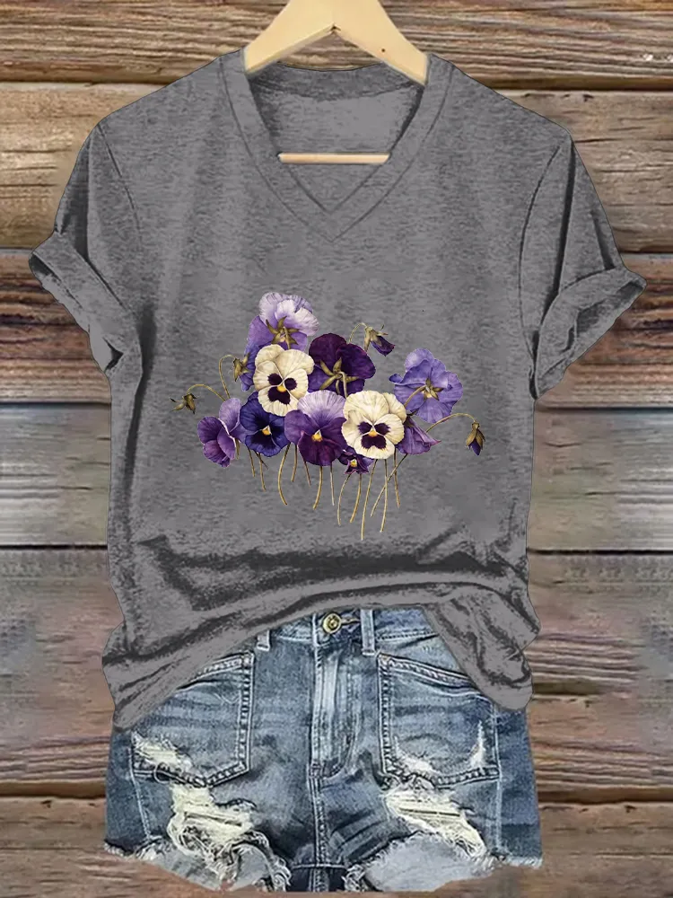 Women'S Printed Alzheimer'S Awareness V-Neck T-Shirt