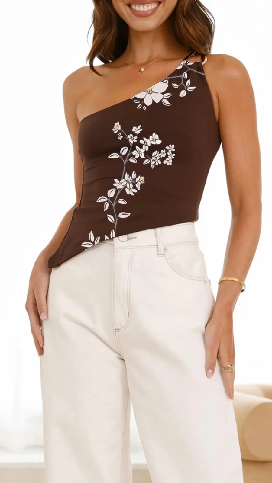 Simple Personality Oblique Collar Top