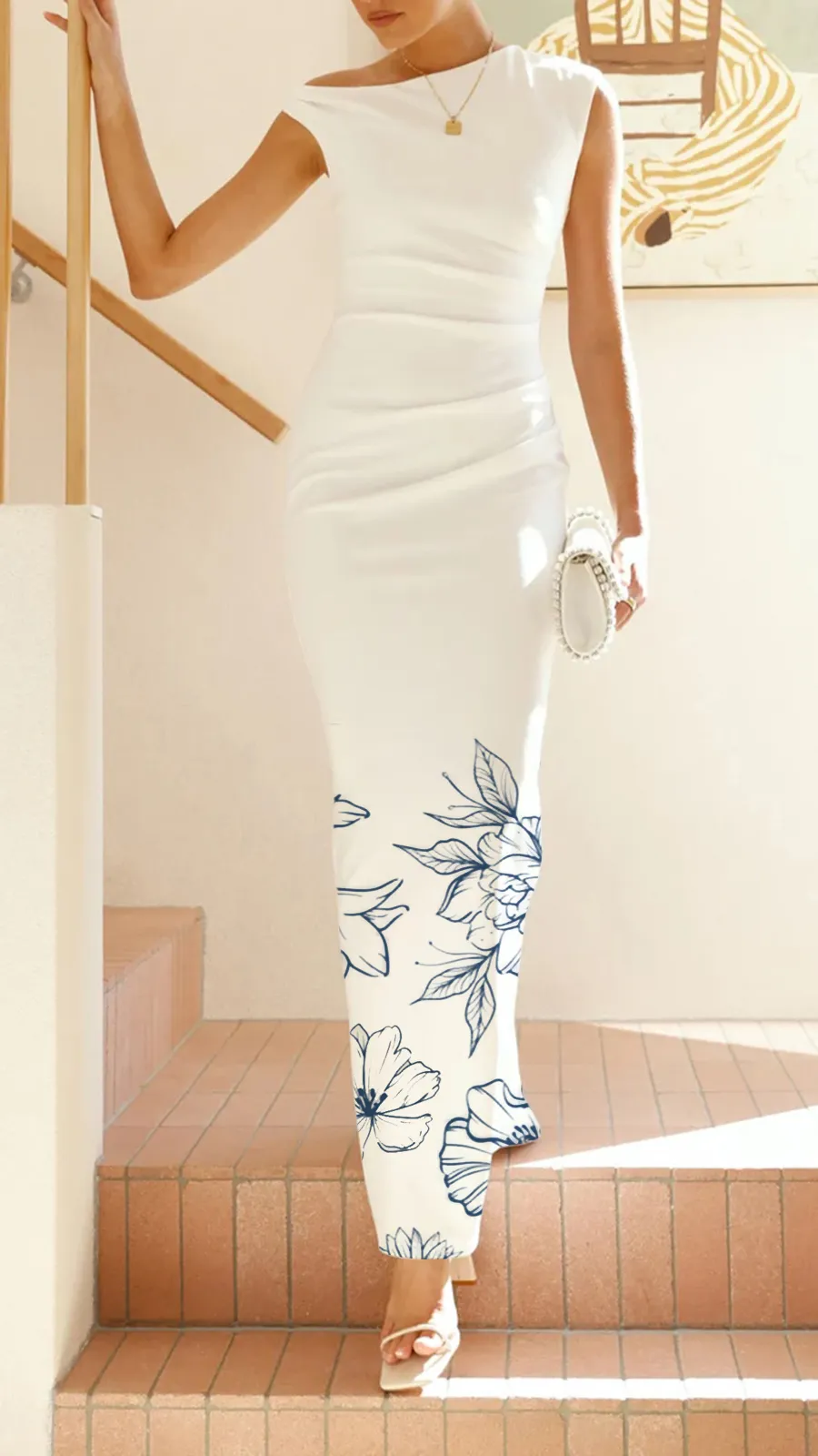 High Asymmetrical Neckline Maxi Dress