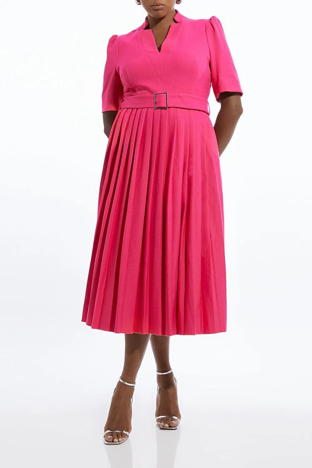 Plus Size Structured Crepe Pleat Dress