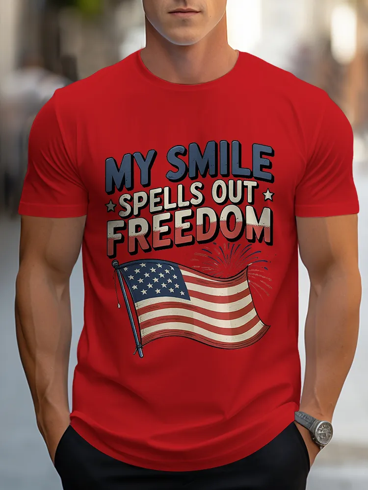 Man'S My Smile Spells Out Freedom Round-Neck Short-Sleeved T-Shirt
