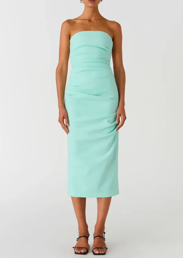 Strapless Ruched Midi Dress