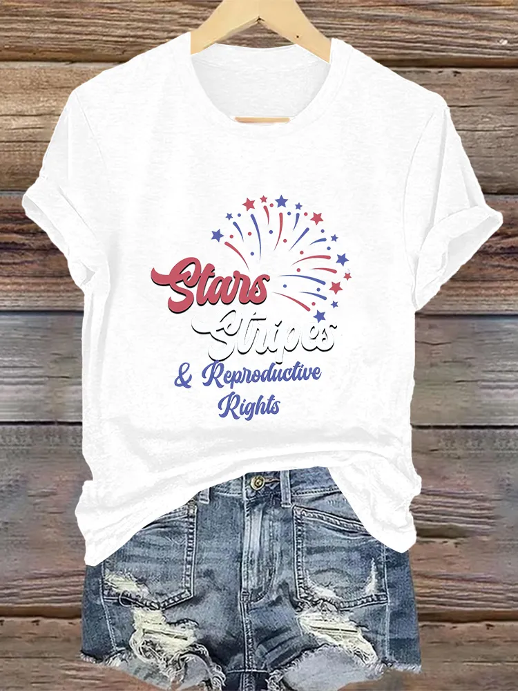 Woman'S Stars Stripes Repioductive Rights Crew Neck Short Sleeve T-Shirt
