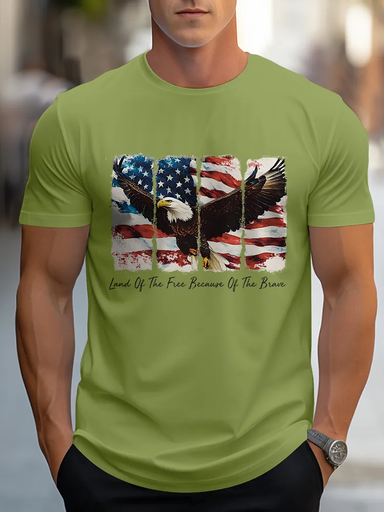 Man'S Land Of The Free Because Of The Brave Round-Neck Short-Sleeved T-Shirt