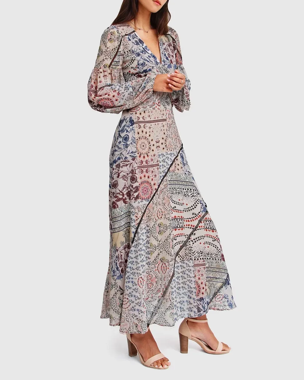 Chiffon Print Long Sleeve Maxi Dress