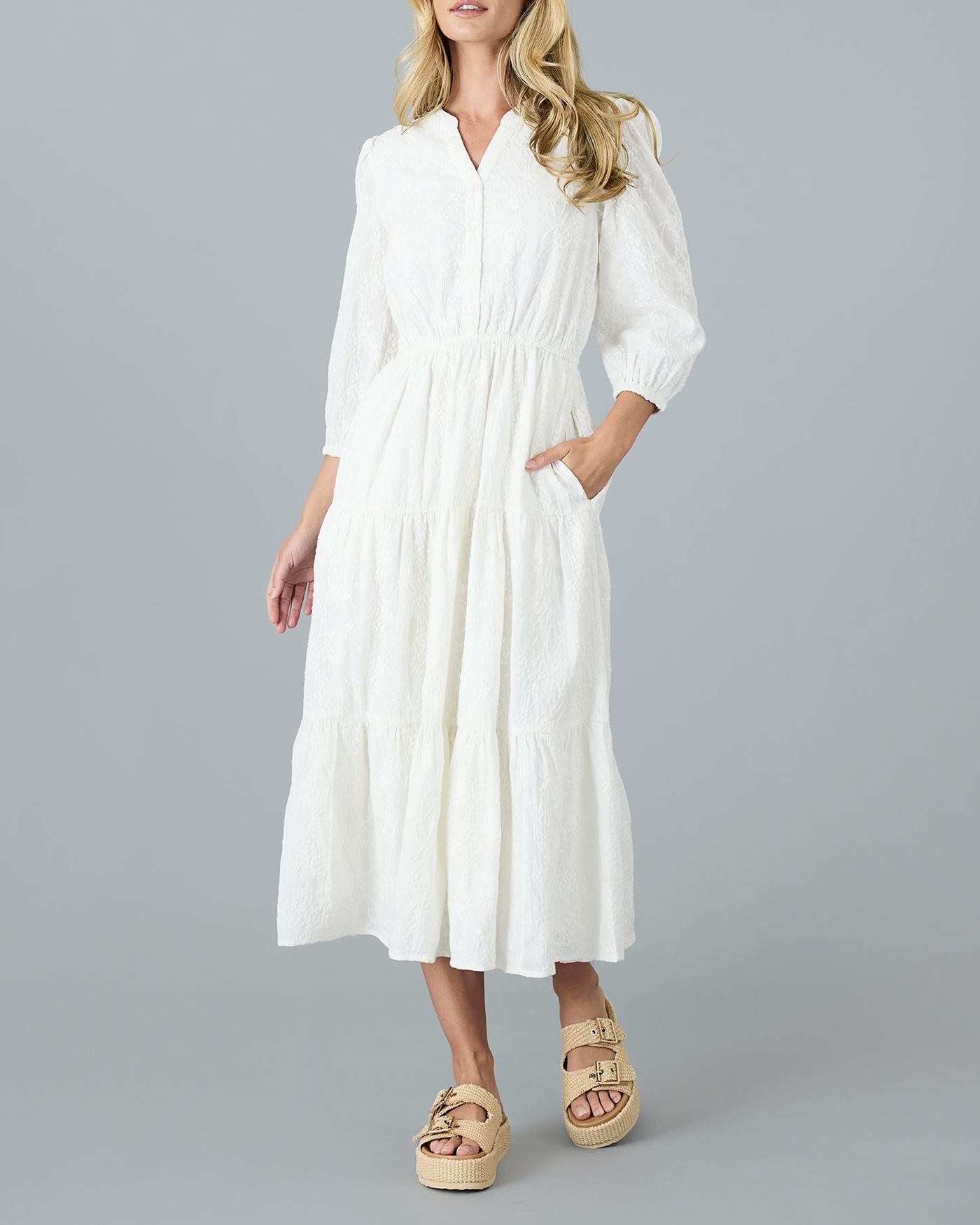 White Side Pockets Maxi Dress
