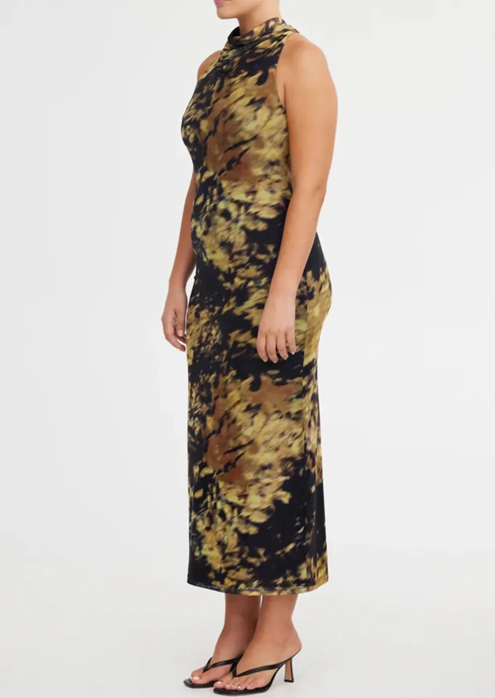 Halter Neck Midi Dress with Abstract Print