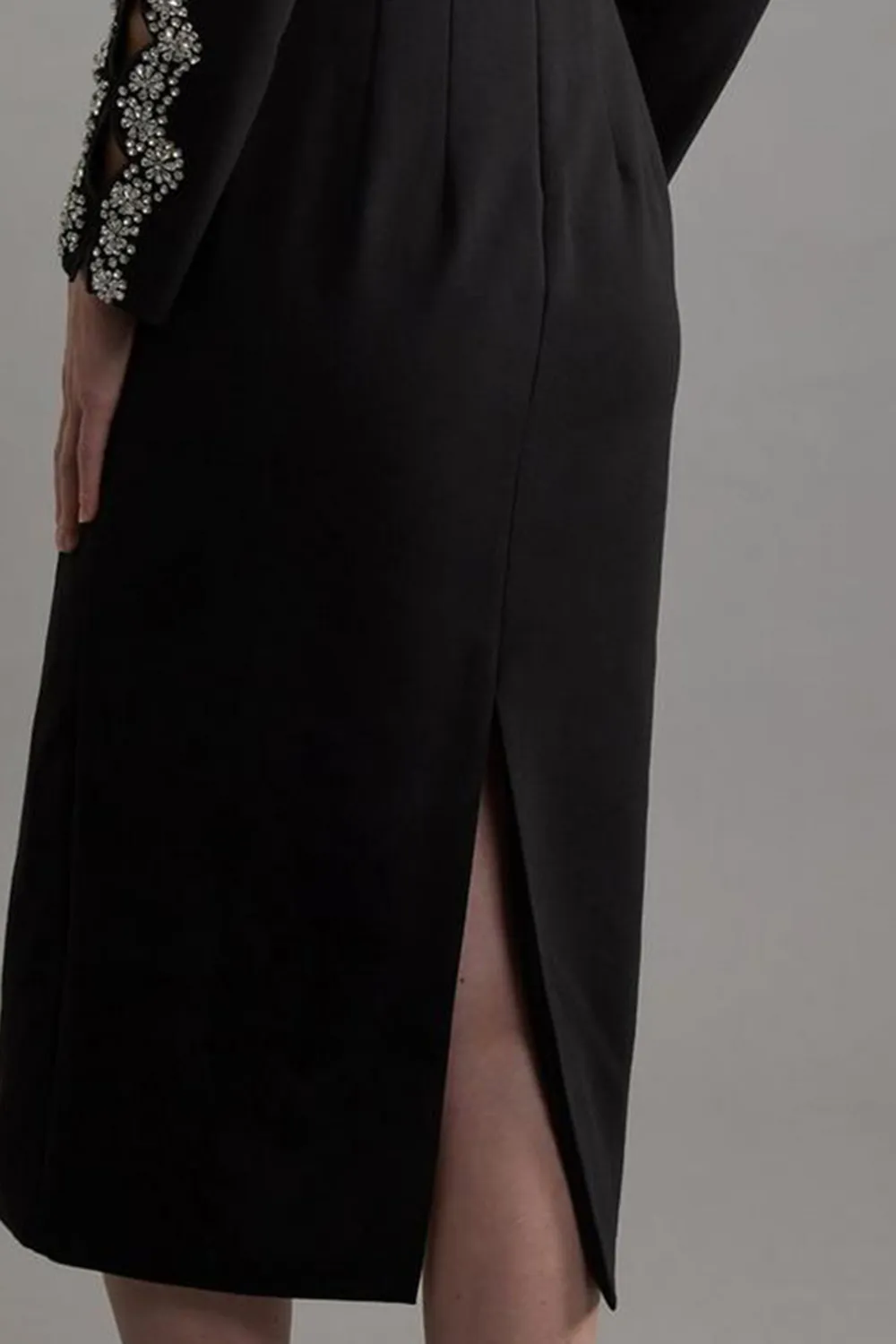 Crystal Embellished Scalloped Bardot Tailored Midaxi Dress