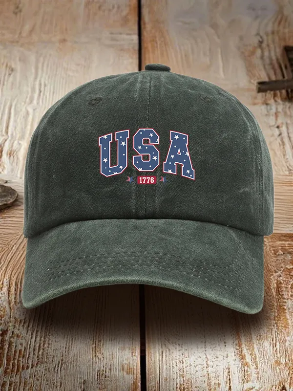 USA 1776 Print Washed Baseball Cap