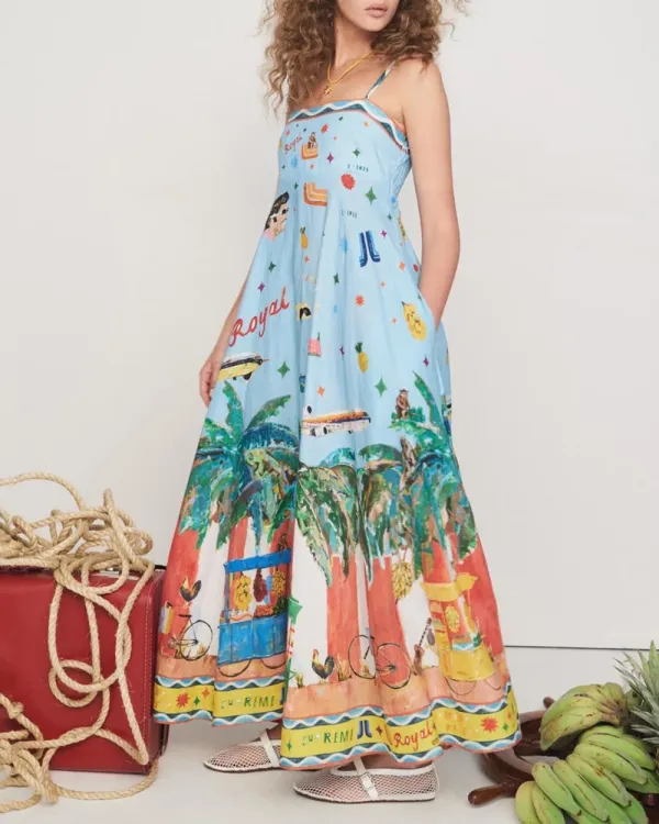 Spaghetti Straps Print Maxi Dress