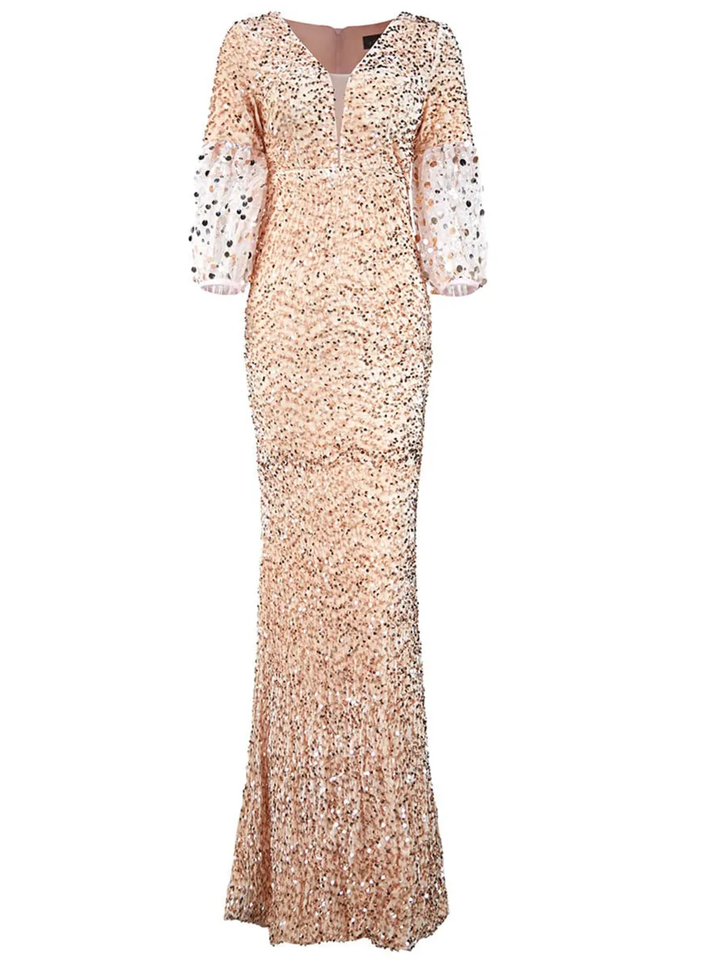 Lantern Sleeve Sequin Prom Dress