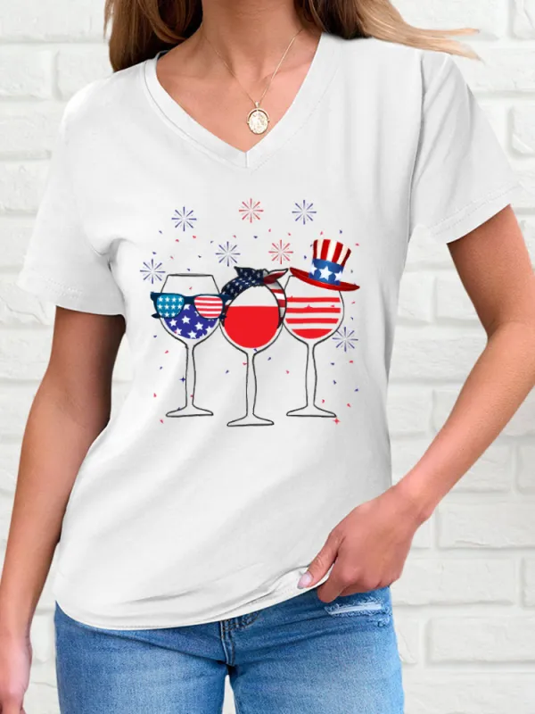 National Flag Highball Cup Print Short-Sleeved T-Shirt