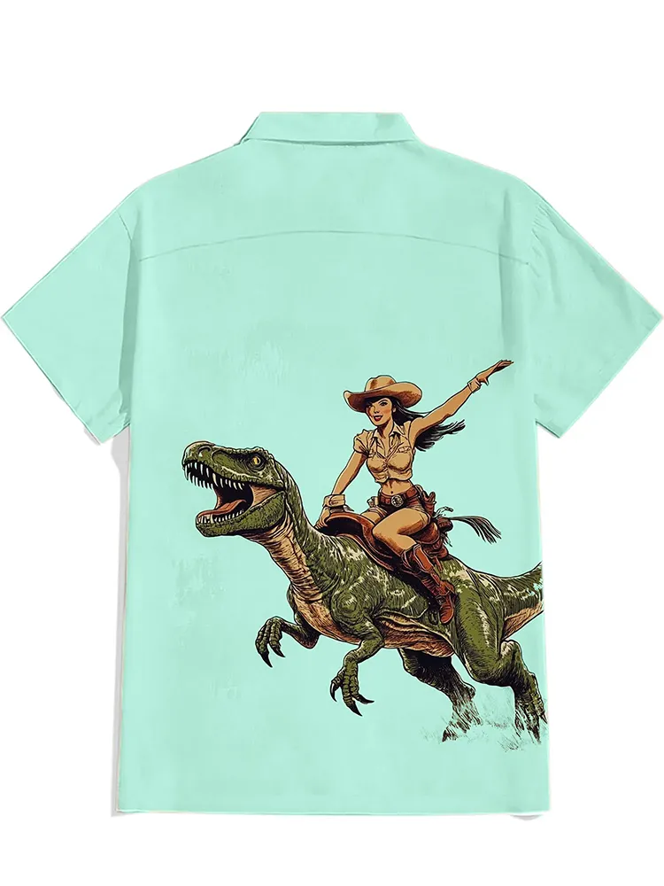 A Cowgirl Riding A Dinosaur Shirt