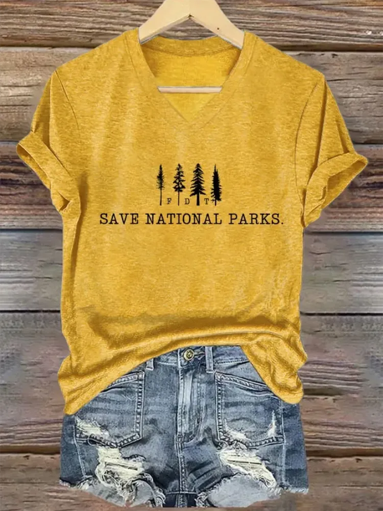 Woman'S Save National Parks V-Nack Short Sleeve T-Shirt