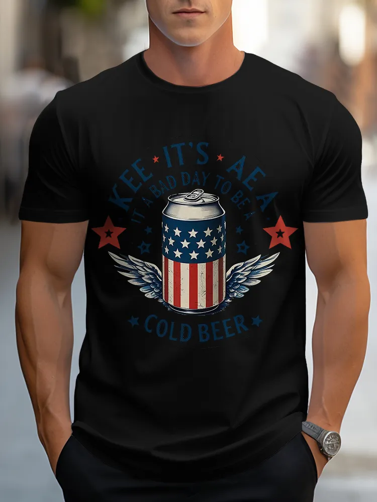 Man'S Kee It'S Aea It' A Bad Day To Be A Cold Beer Round-Neck Short-Sleeved T-Shirt