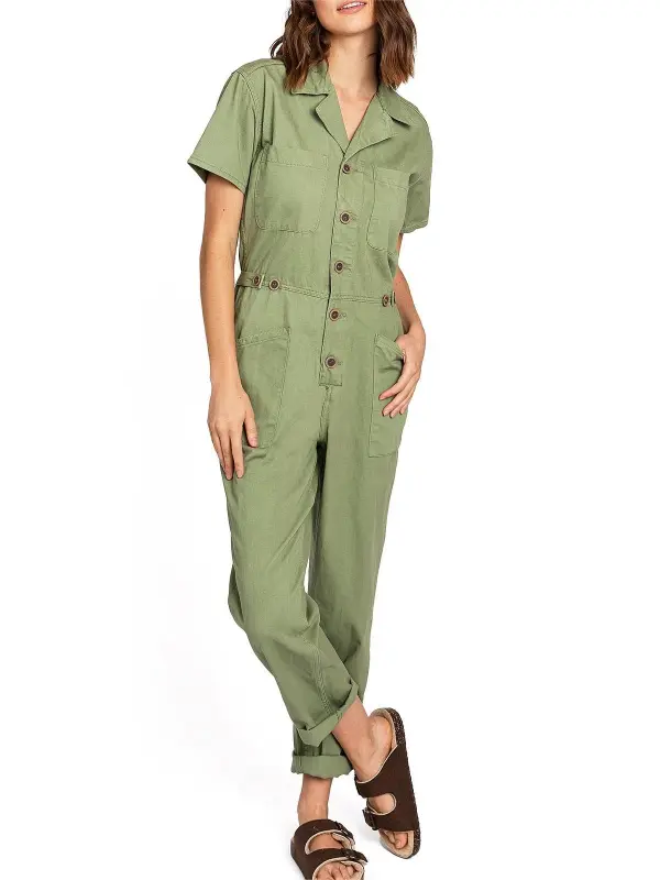 Olive Green Utility Short - Sleeve Jumpsuit