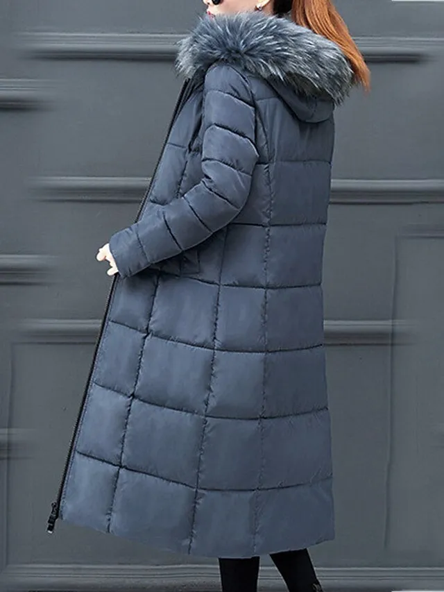 Women's Puffer Jacket Winter Jacket Winter Coat Hoodie Jacket Street Daily Valentine's Day Fall Winter Long Coat Regular Fit Warm Casual Jacket Long Sleeve Plain Full Zip Black Red Blue