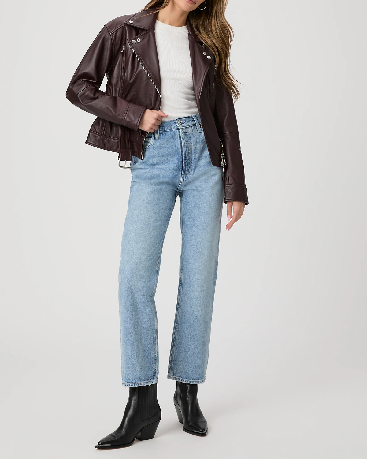 Dark Oxblood Faux Leather Biker Jacket