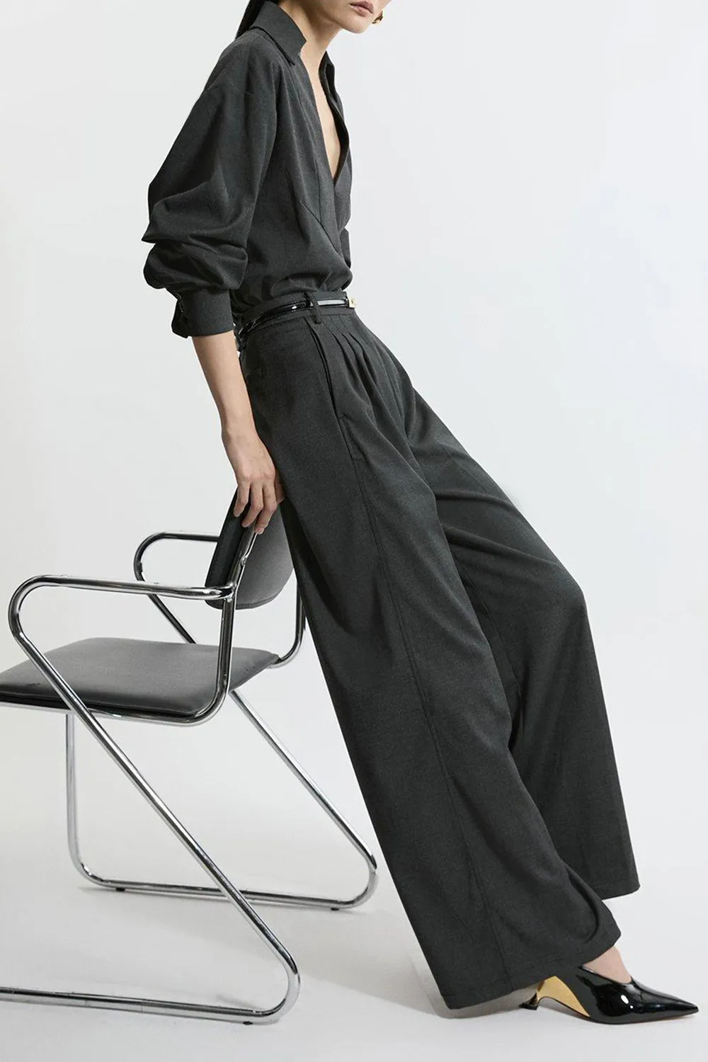 Tailored Wide Leg Darted Trousers