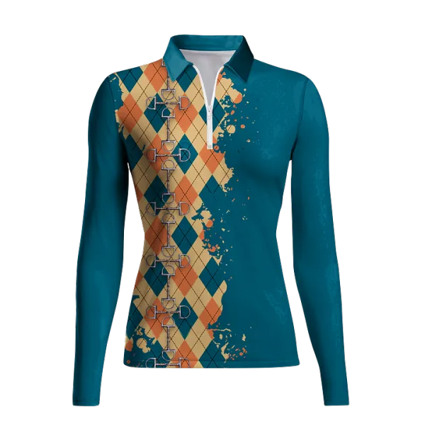 Women's Riding Style Horse Bibs Print Long Sleeve Casual Lapel Shirt