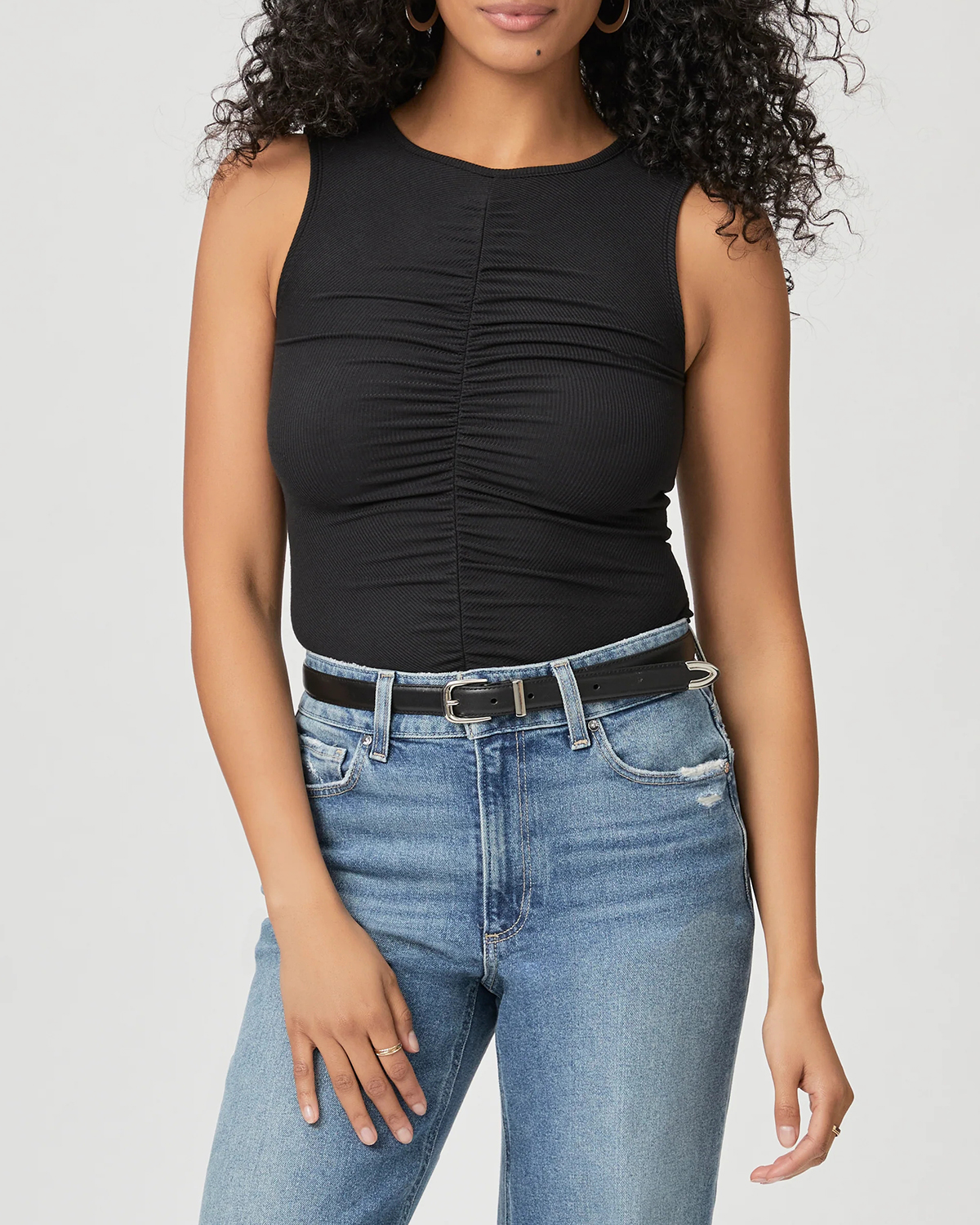 Black Ruched Sleeveless Tank Top