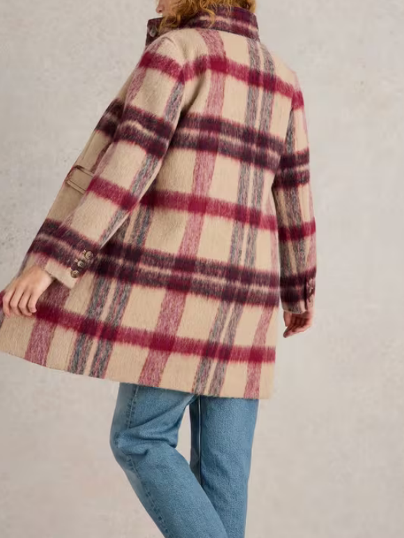 Check Coat In Pink Multi