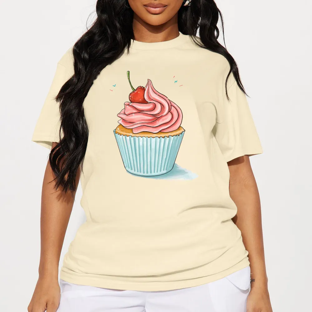 Hand Drawn Cupcake Graphic Casual T-Shirt
