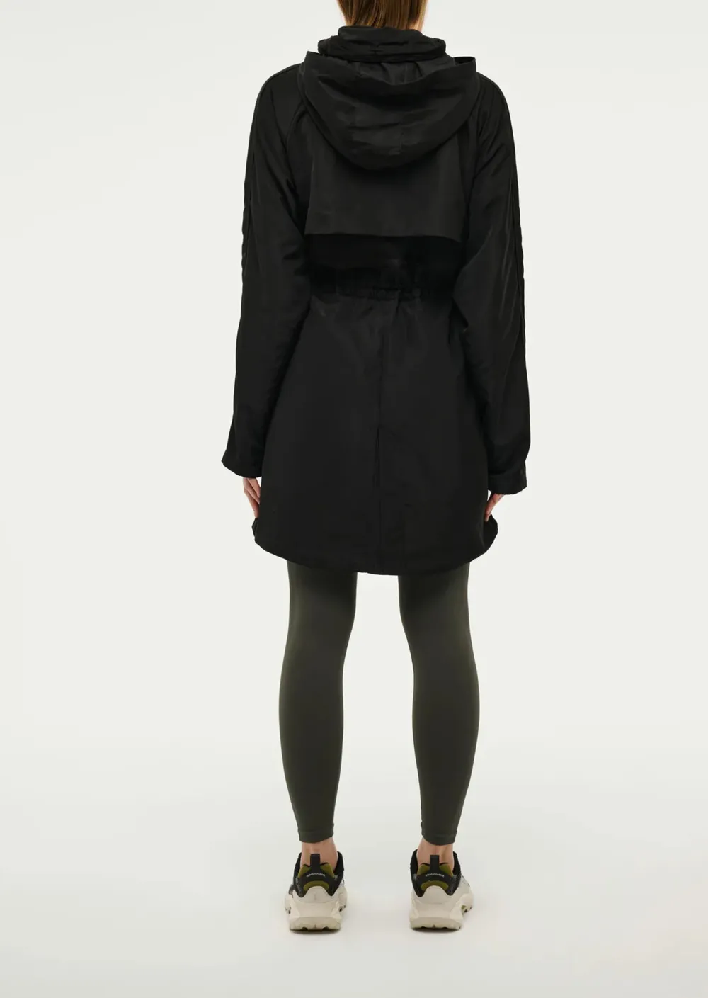 Black Drawstring Mid Length Jacket