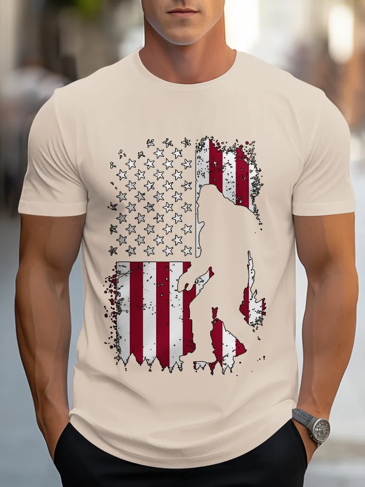 Man'S Broken National Flag Pattern Round-Neck Short-Sleeved T-Shirt