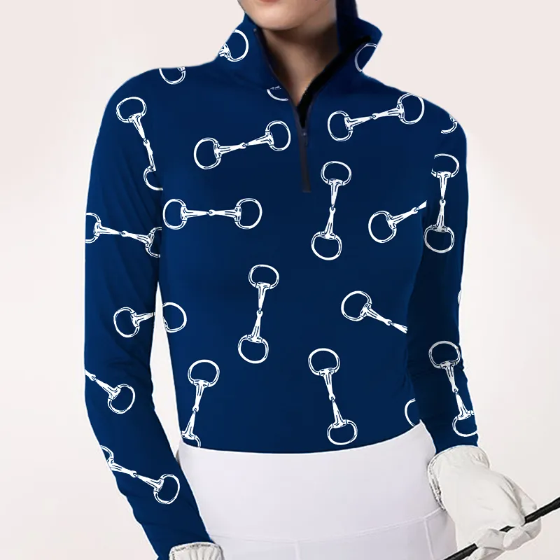 Women's Riding Style Horse Bibs Print Long Sleeve Casual Shirt