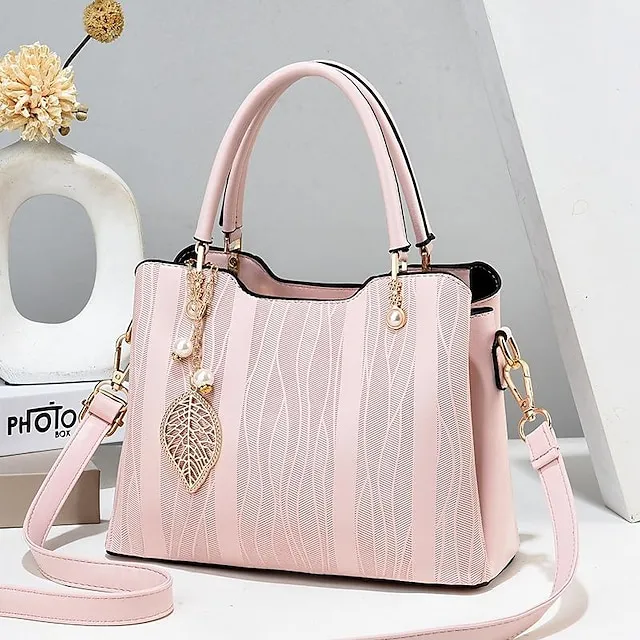 Women's Tote Top Handle Bag PU Leather Daily Office & Career Maroon Black Light Green