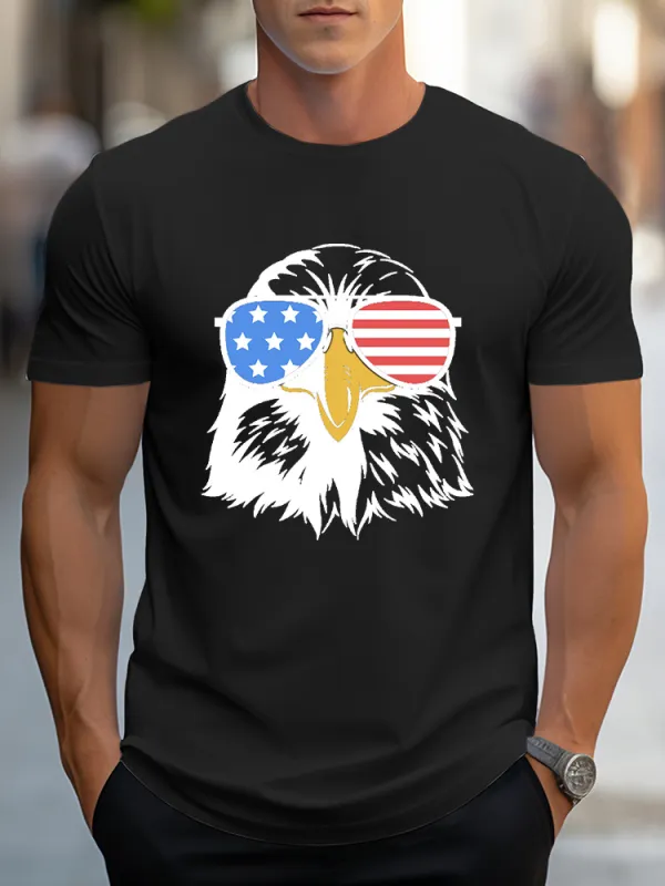 Man'S Star Striped Eagle Patriotic Style T-Shirt Round-Neck Short-Sleeved T-Shirt