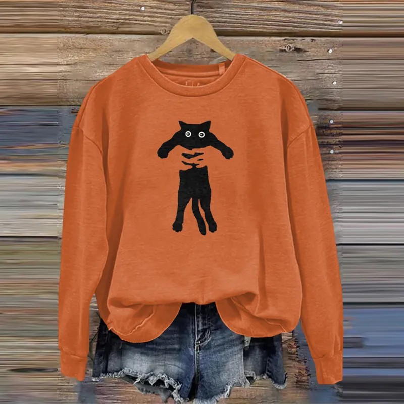 Women's Hugging Black Cat Abstract Art Painting Sweatshirt