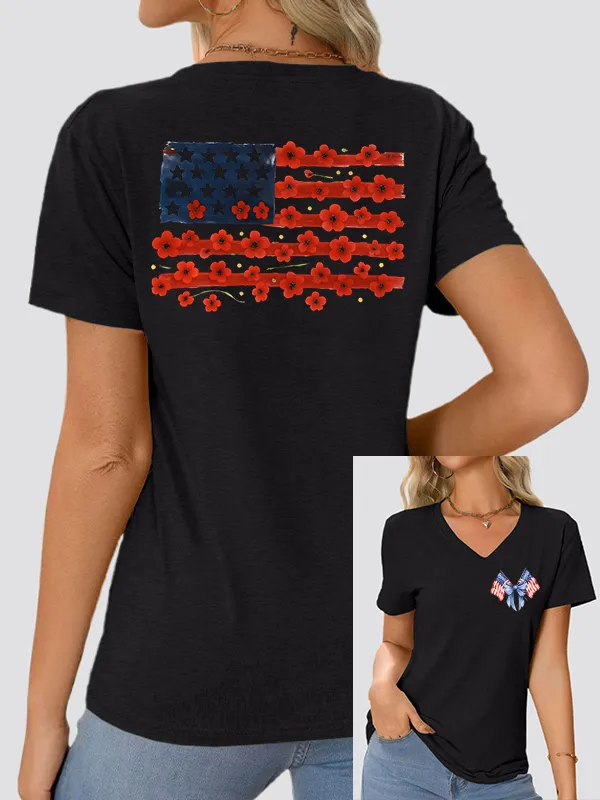 Woman'S Independence Day V-Neck And Short Sleeves T-shirt