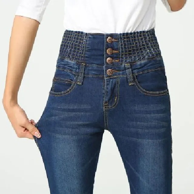 Women's Jeans Skinny Full Length Denim Side Pockets Stretchy High Waist Fashion Street Casual Light Blue B S M