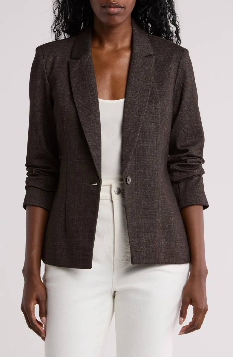 Plaid Ponte Single-Button Blazer