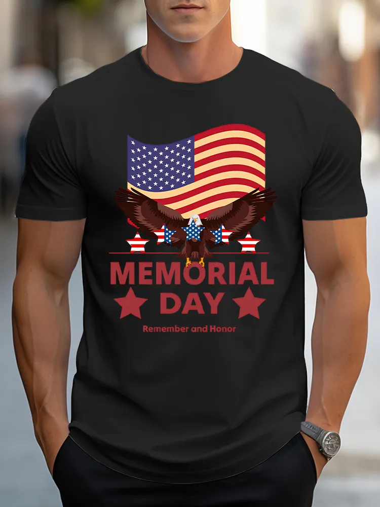 Man'S Memorial Day Remember And Honor Round-Neck Short-Sleeved T-Shirt