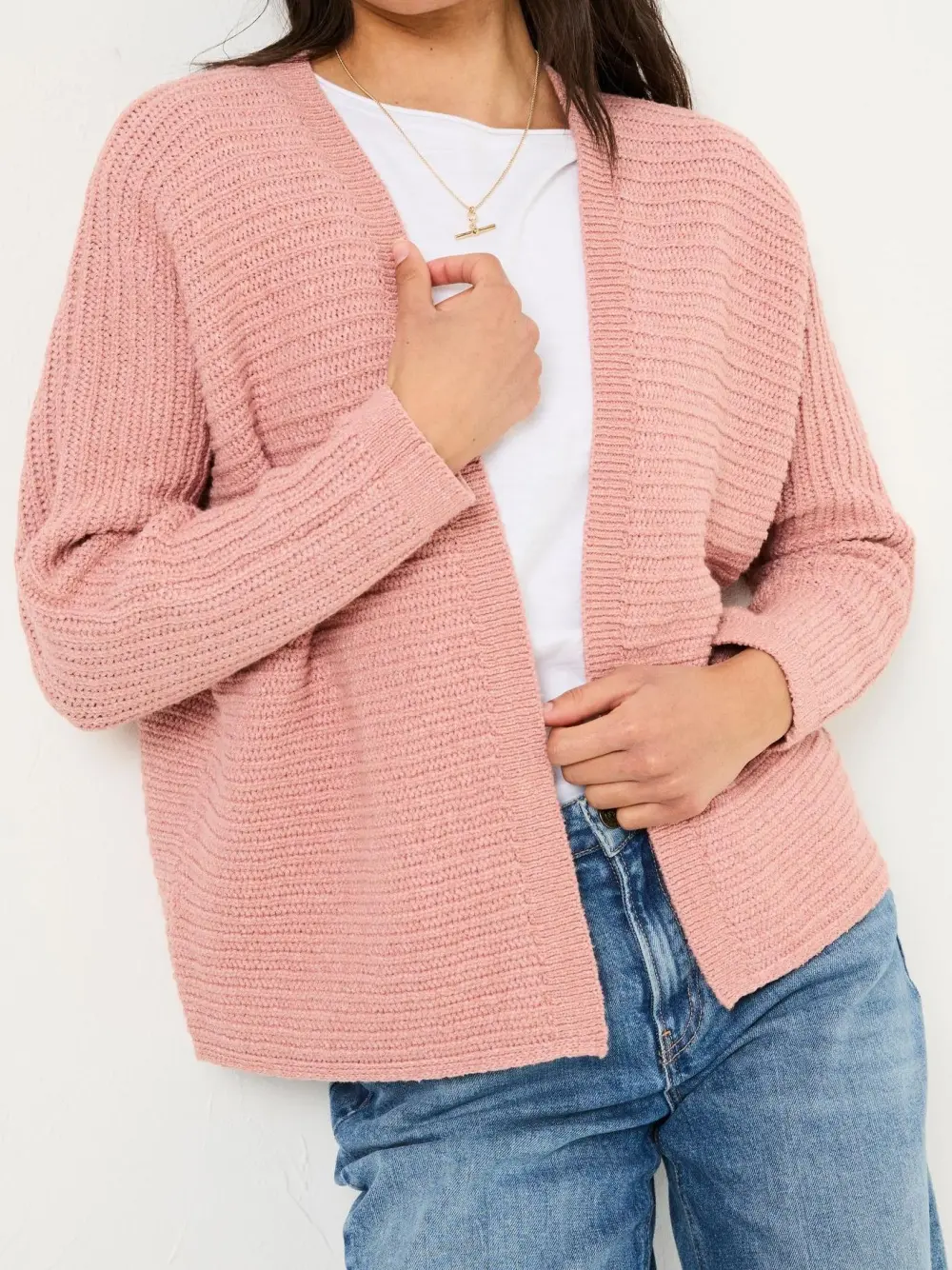 Light Pink Casual Knitted Cardigan