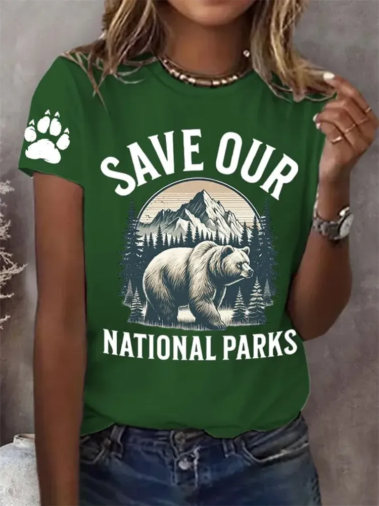 Woman'S Save Our National Parks Round-Nack Short Sleeve T-Shirt