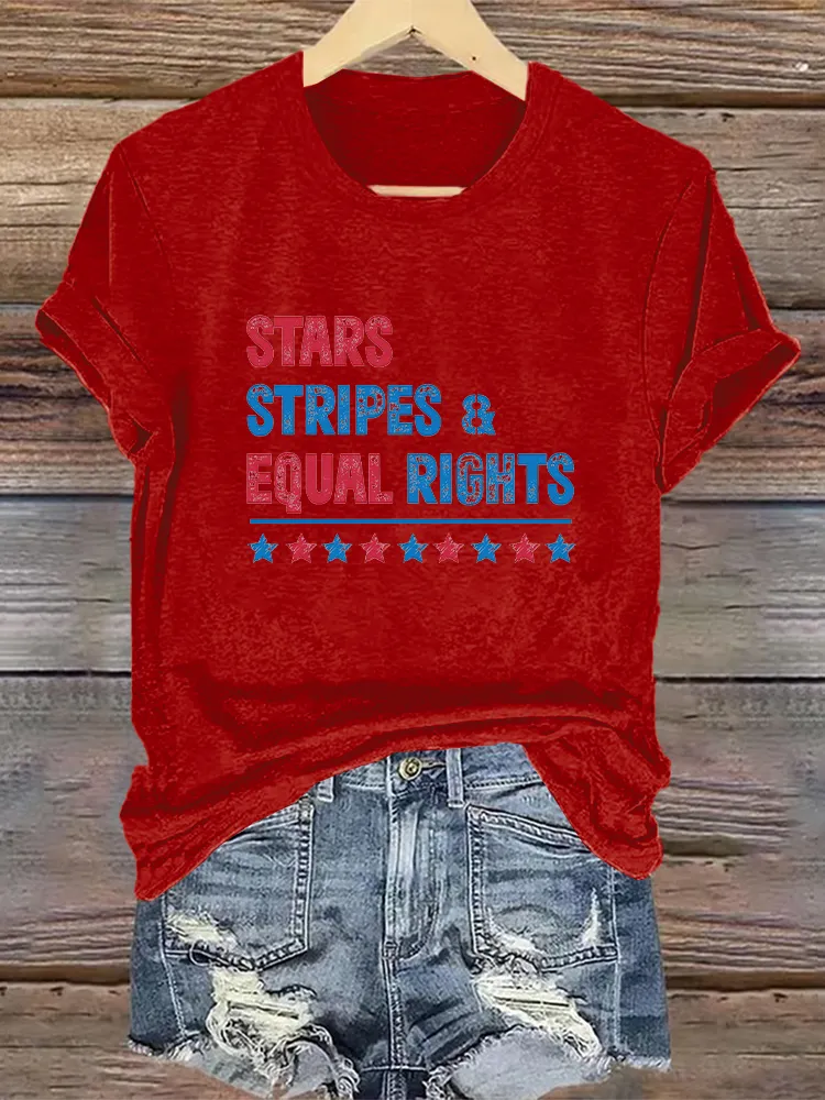 Woman'S Stars Stripes Equal Rights Crew Neck Short Sleeve T-Shirt
