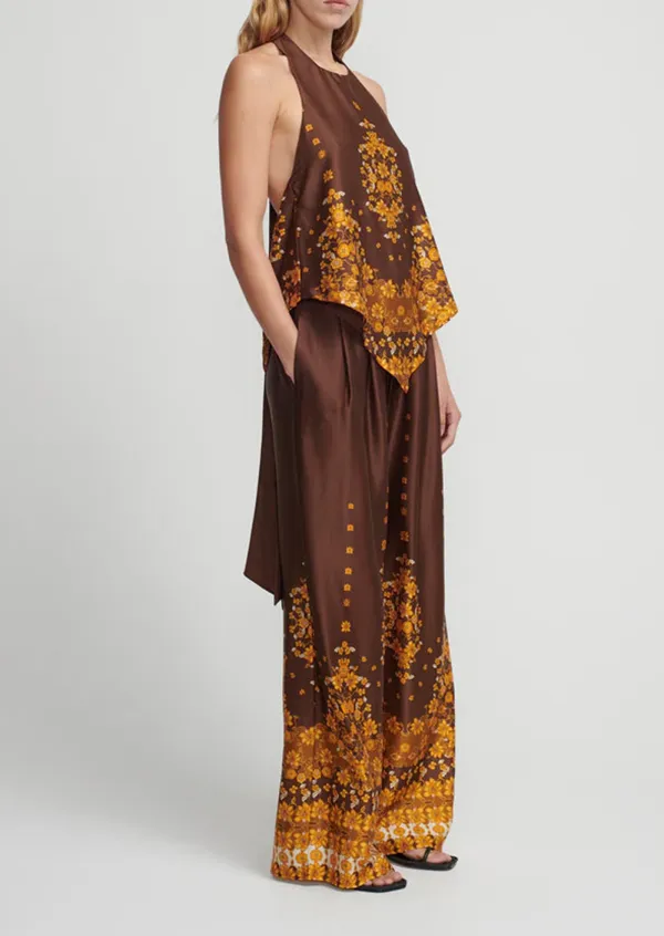 Brown Halter Neck Printed Top