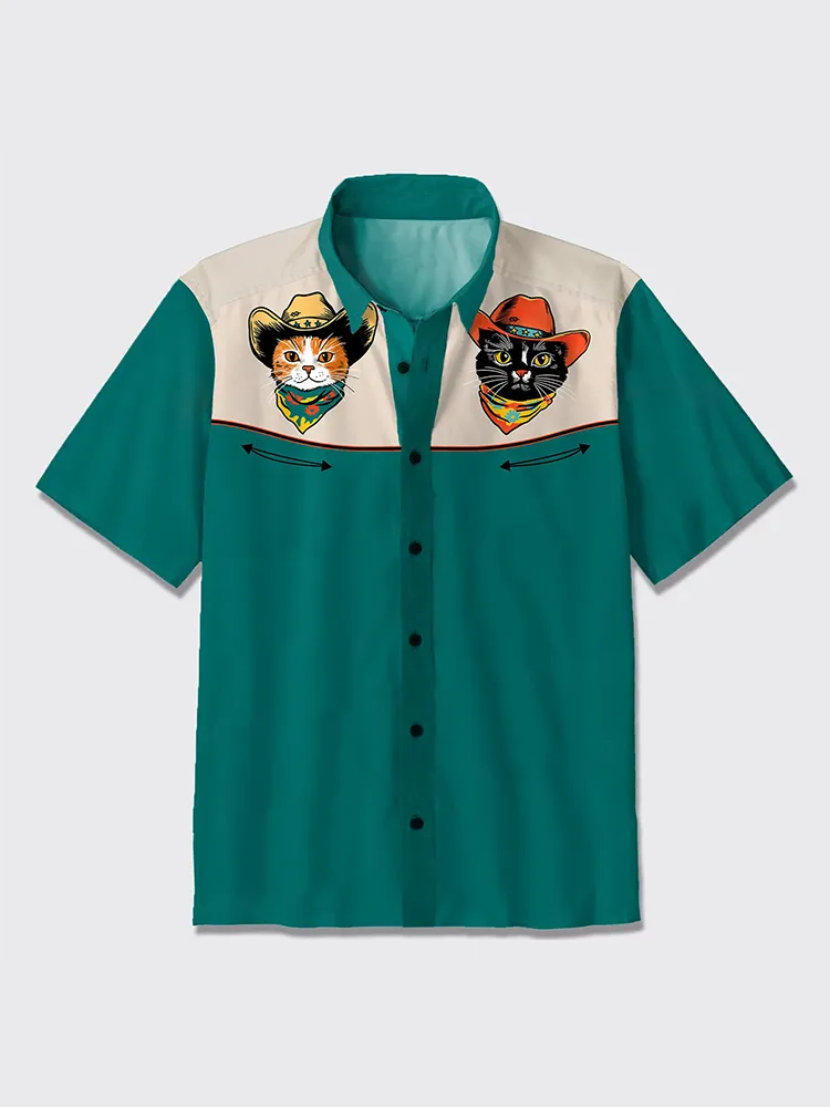 Cowboy Hat Black Cat Button Up Shirt