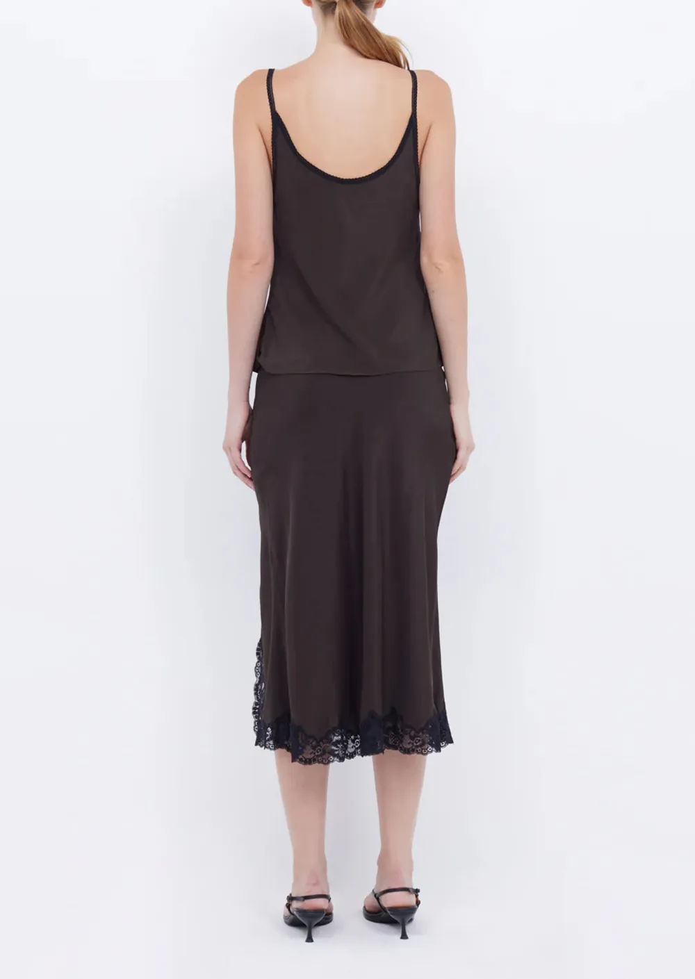 Lace Trimmed Sleeveless Slit Midi Dress