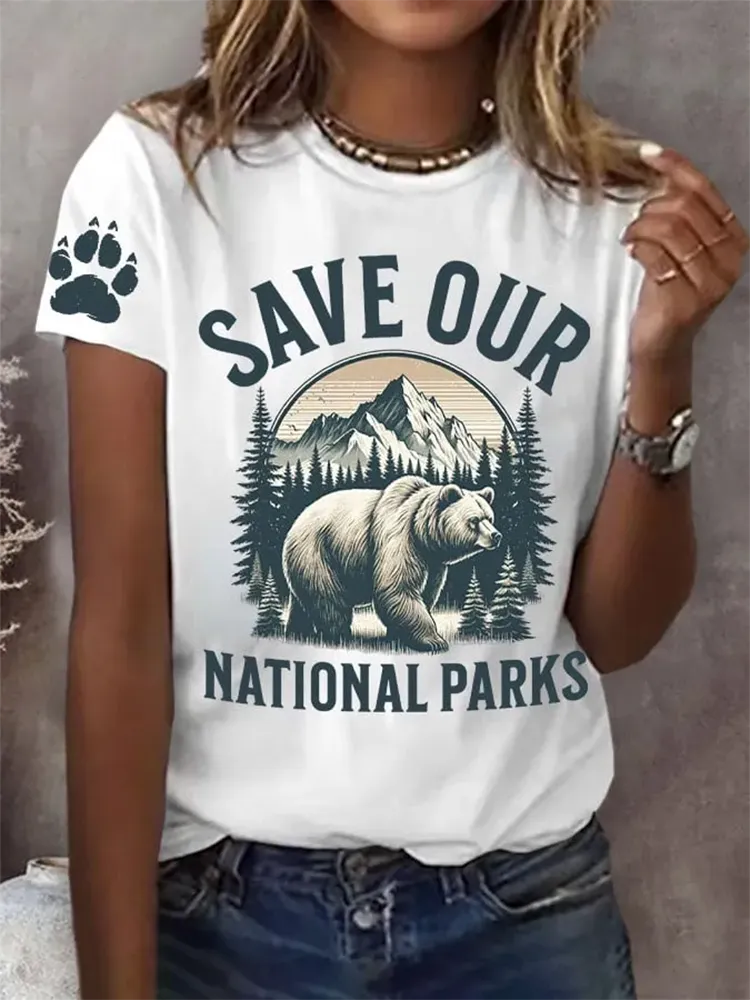 Woman'S Save Our National Parks Round-Nack Short Sleeve T-Shirt