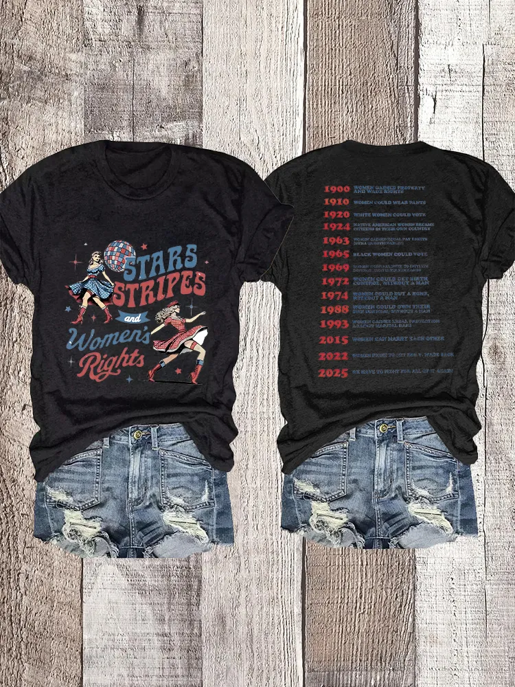 Woman'S Stars Stripes And Women'S Rights Crew Neck Short Sleeve T-Shirt