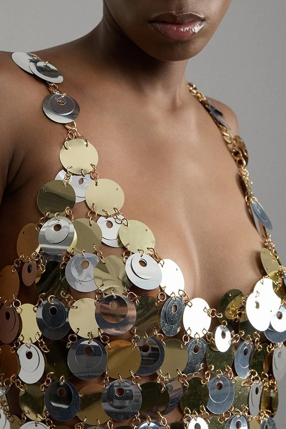 Disc Sequin Strappy Midi Dress